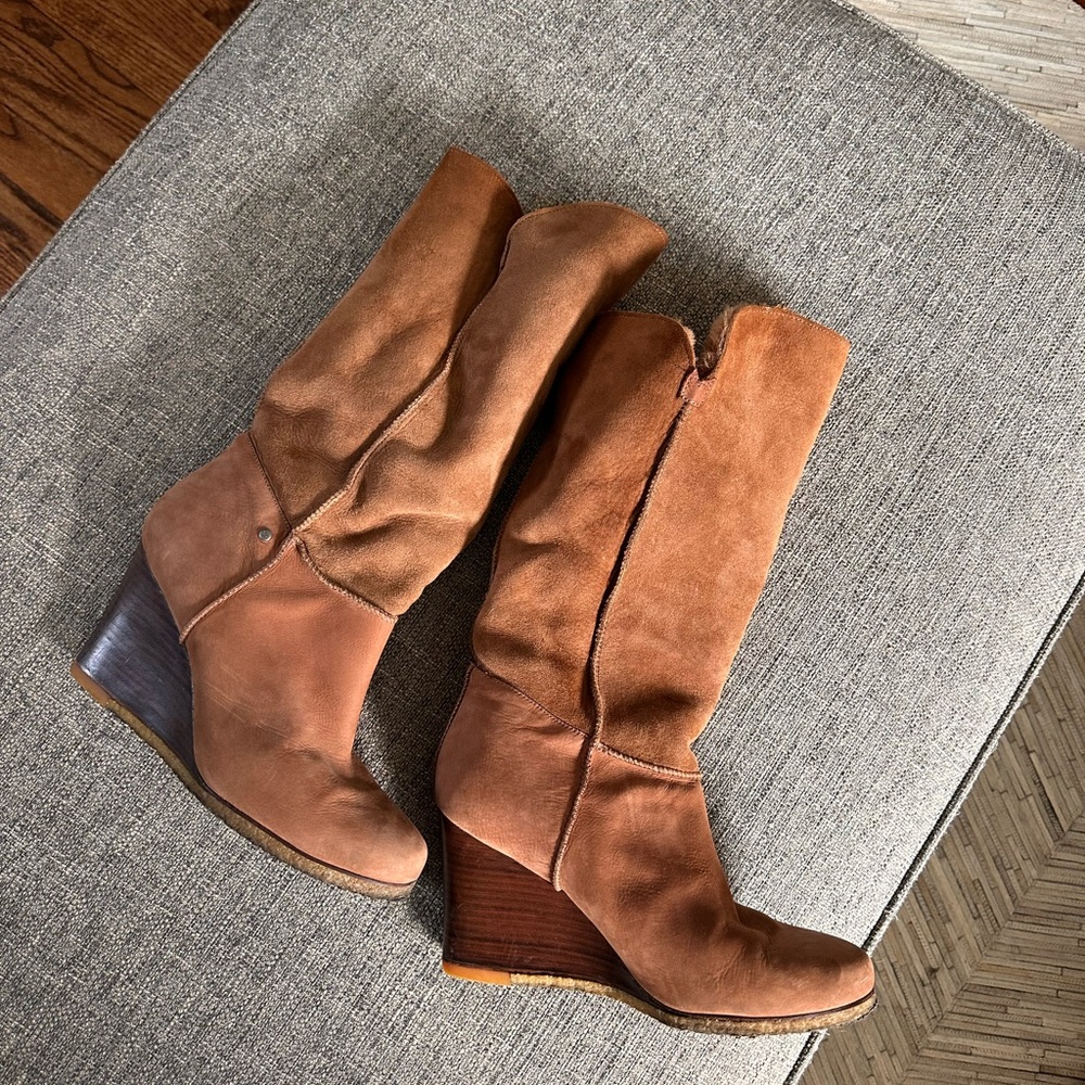 UGG Women's Tan Suede Wedge Boots